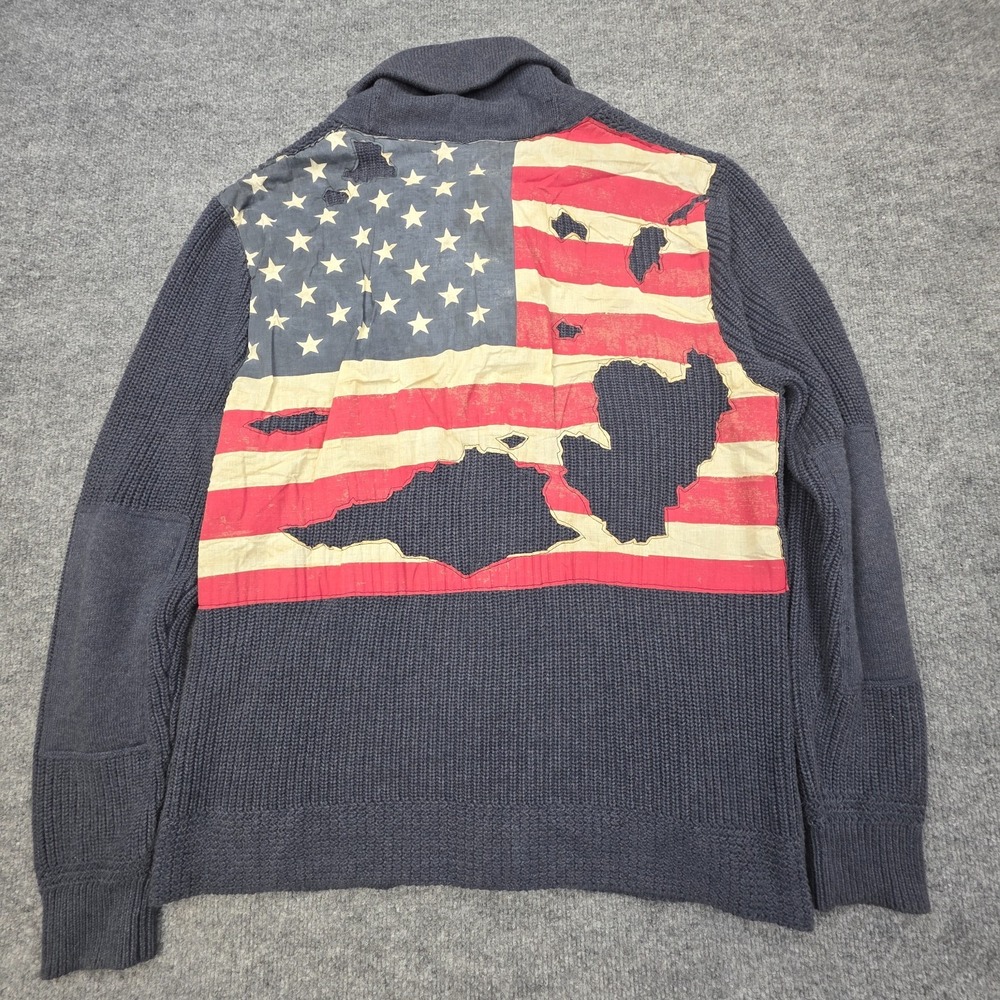 Ralph Lauren Denim Supply Cardigan Sweater Men's Large Blue American Flag Shawl